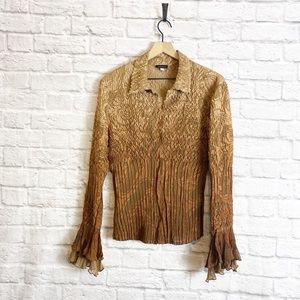 Komarov Brown Crinkle Button Up Blouse